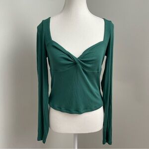 Aritzia Sunday Best Lula Longsleeve Top Ribbed Sweetheart Neckline Green Size L